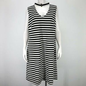 CALVIN KLEIN | Black & White Striped Dress w/ Mock Choker Cutout - EUC | Size 16